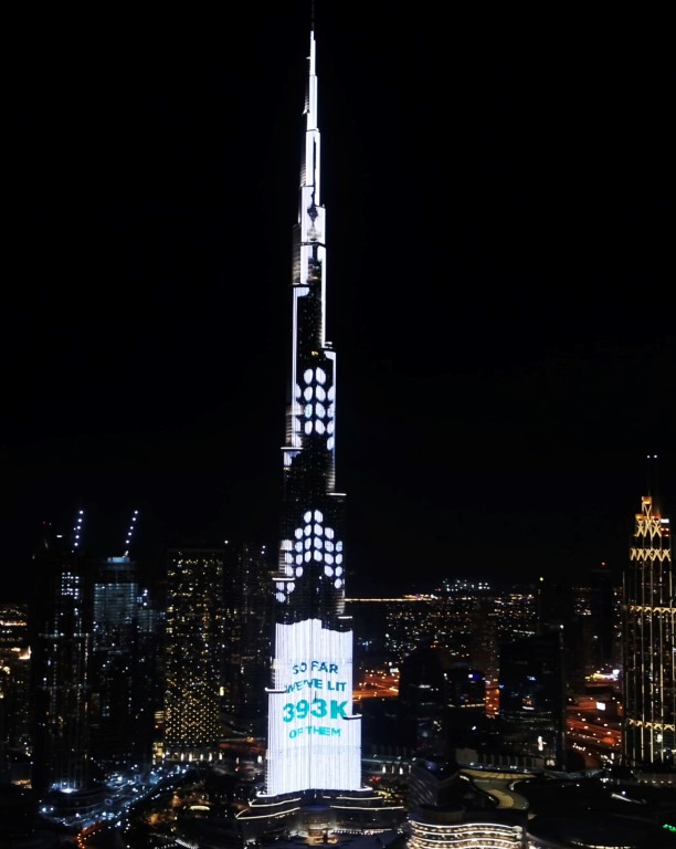 Burj Khalifa dazzles with 393,000 lights in four days of donations